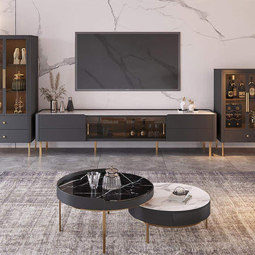 Stone Top TV Stand & Coffee Table Set with 3 Drawers and 2 Doors-Richsoul-Furniture,Living Room Furniture,Living Room Sets